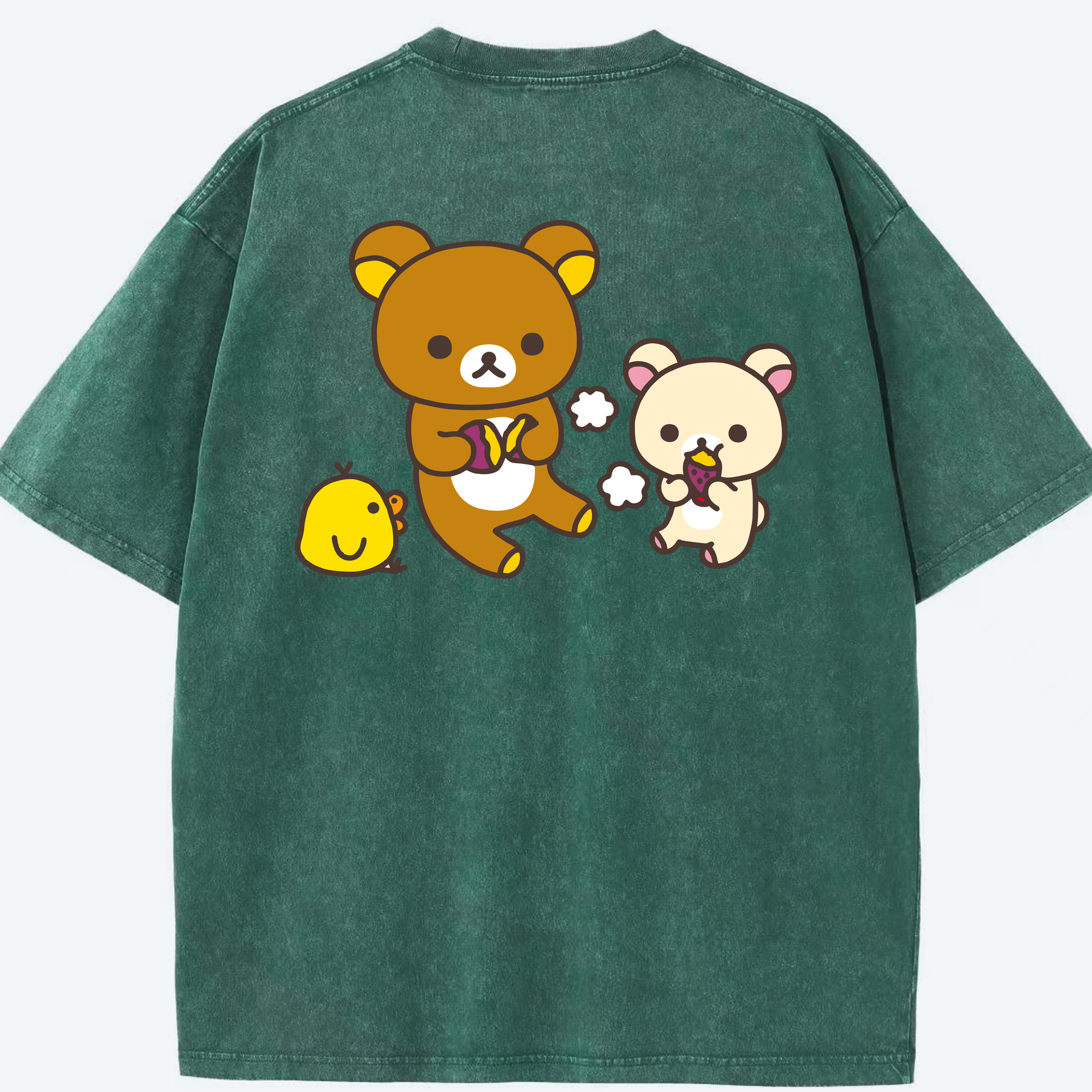 （画像用） リラックマ リラックマ キイロイトリ Rilakkuma Korilakkuma Kiiroitori 綿100% ヴィンテージ風 半袖Tシャツ（背面プリント）